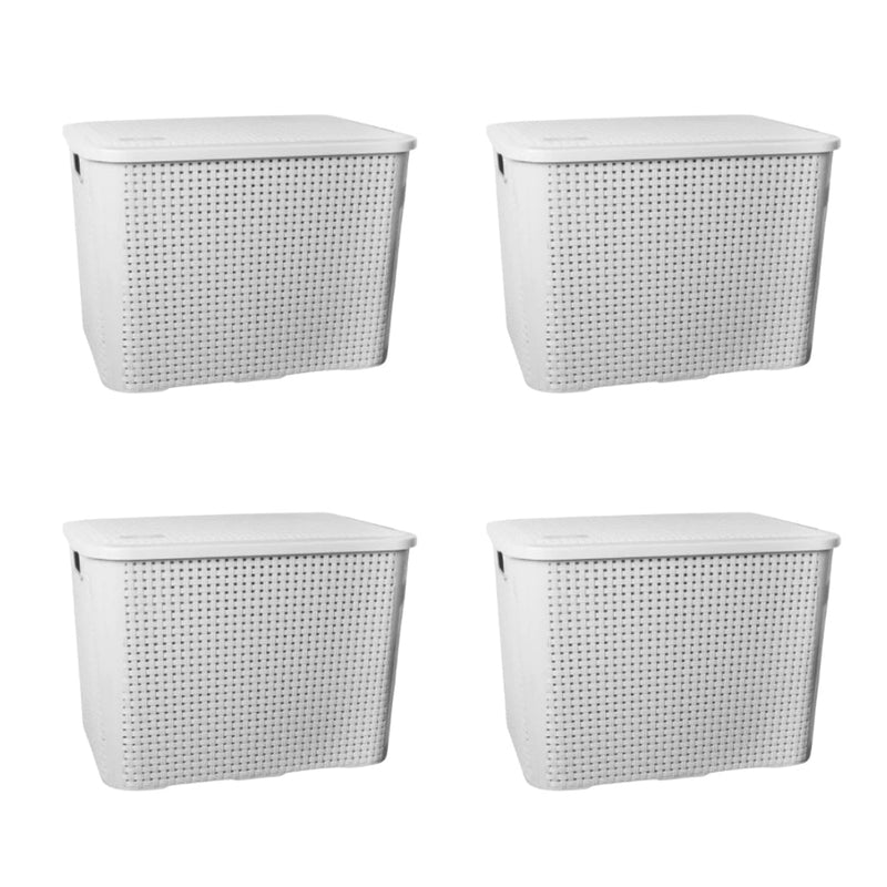 Kit con 4 cajas organizadoras de ratán de 20L con tapa