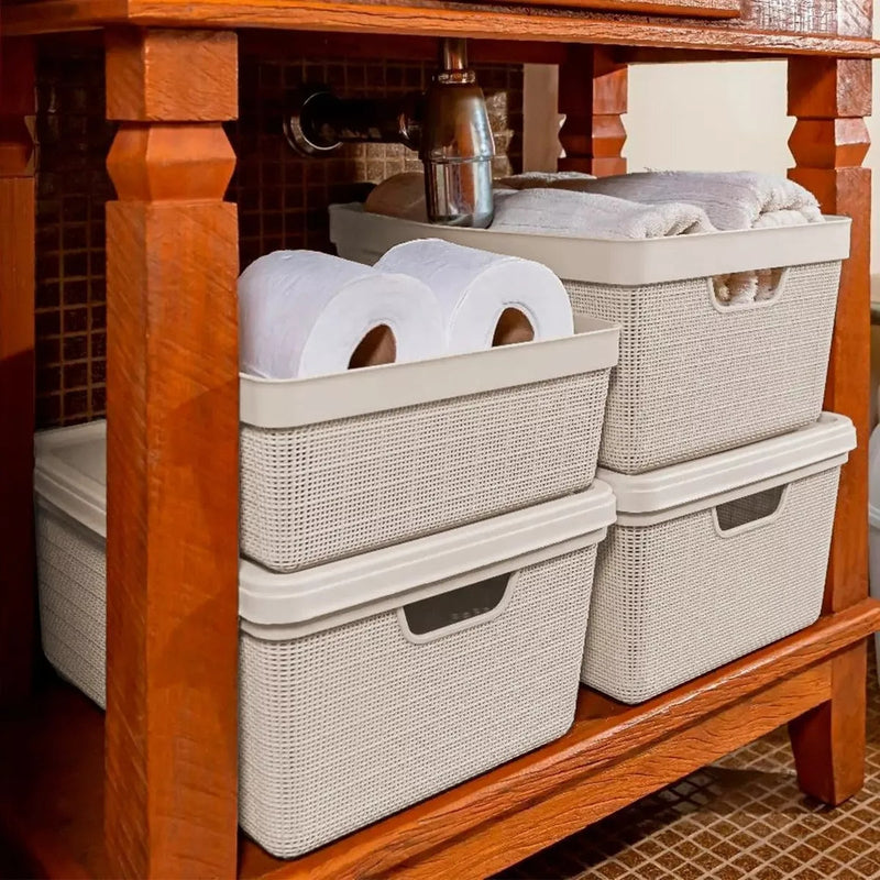 Kit con 4 cajas organizadoras de ratán de 20L con tapa