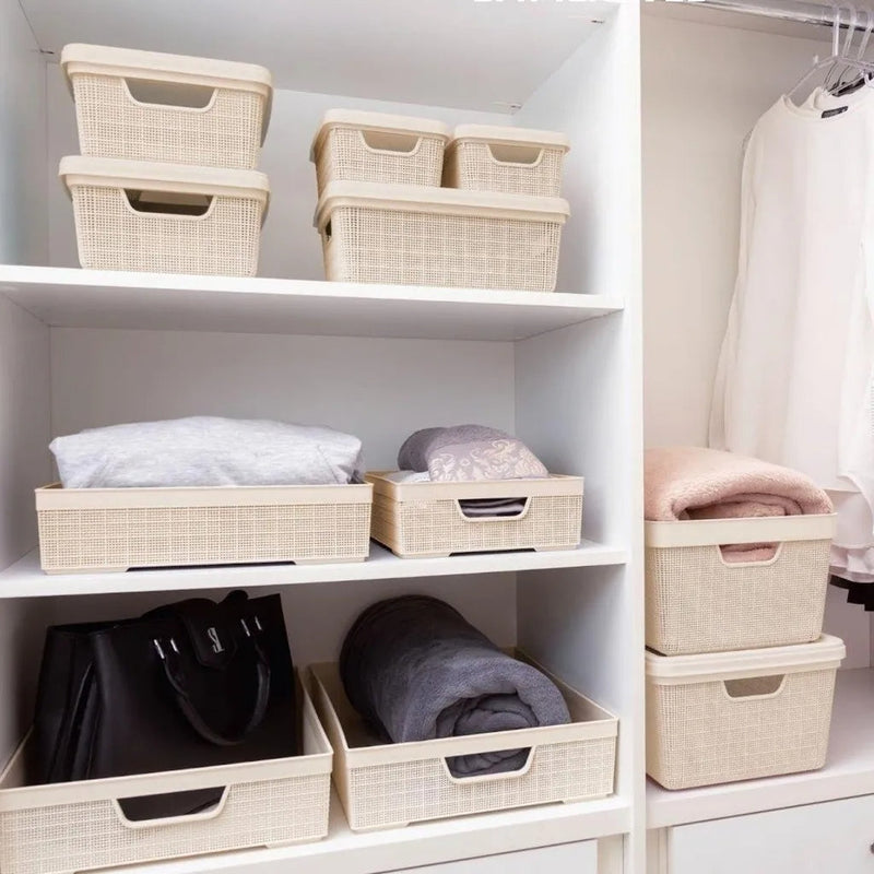 Kit con 4 cajas organizadoras de ratán de 20L con tapa