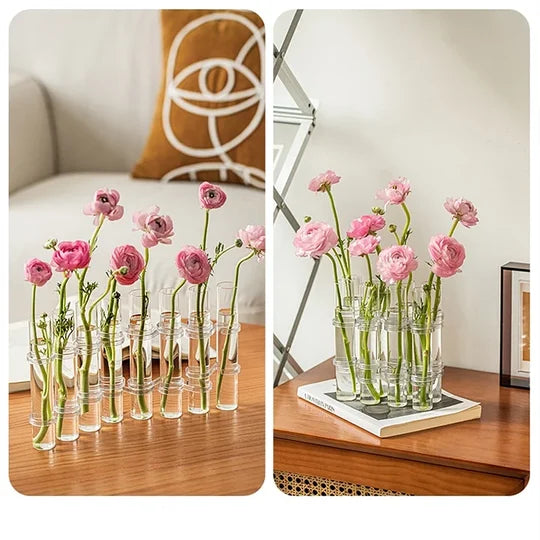 Jarrón de vidrio transparente ajustable para decoración